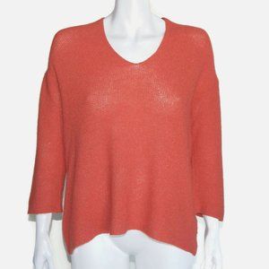 Eileen Fisher Loose Knit‎ Orange Wool Silk Collared V-Neck Sweater size XS /5839